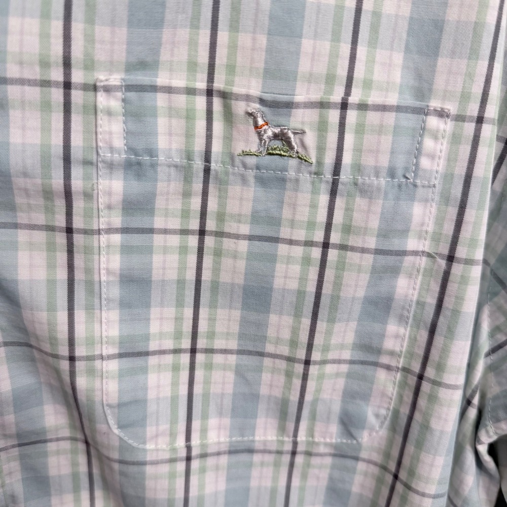 Over Under Featherweight Mens Medium Plaid Button Down Shirt Blue Green USA Made - Picture 4 of 8